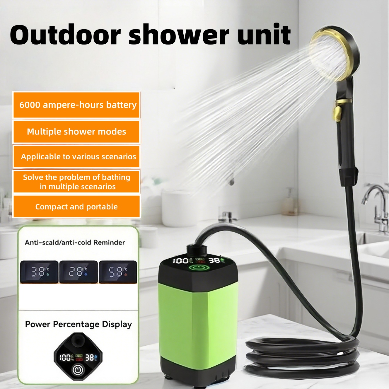 Outdoor Adventure Trips - Draagbare elektrische buitendouche, met lange batterijduur,