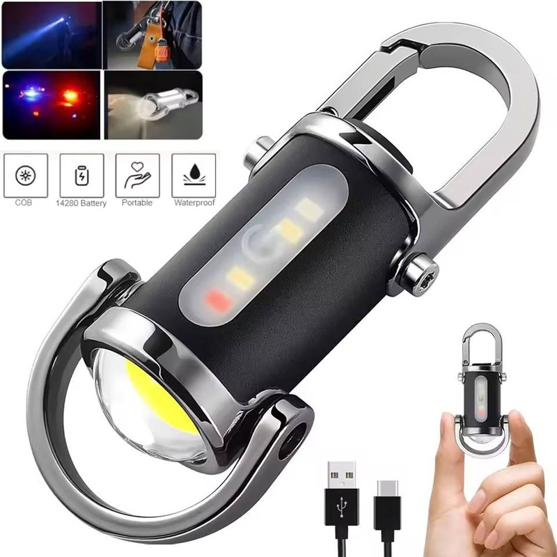 Outdoor Adventure Walks - Mini-sleutelhangerzaklamp Oplaadbare zaklamp COB-werklamp Buitenhaak Noodwaarschuwingslampje