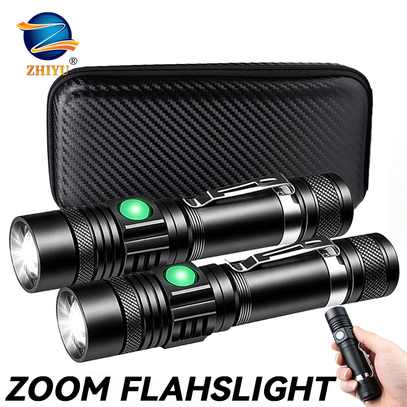 Outdoor Adventure Trips - T6 LED oplaadbare zaklamp, 18650 zoombare